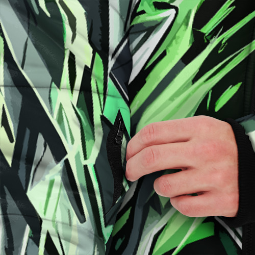 Мужская зимняя куртка 3D с принтом Камень и зелёные полосы, вид сбоку #3