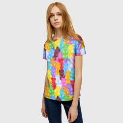 Женская футболка 3D Разноцветные мишки - фото 2