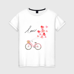 Женская футболка хлопок Велосипед с сердечками и цветами