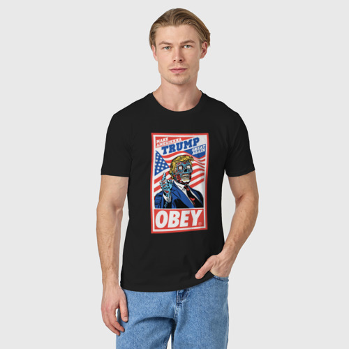 Мужская футболка хлопок Trump obey, цвет черный - фото 3