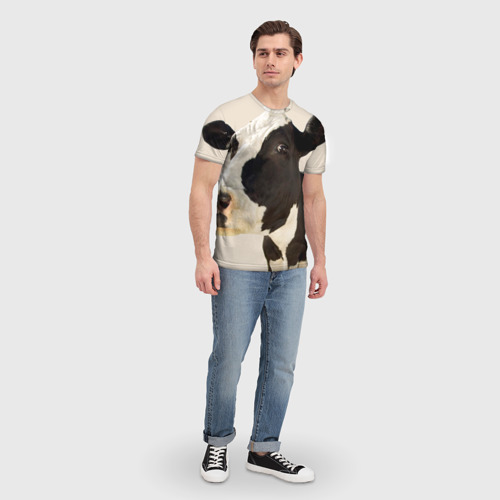 Мужская футболка 3D с принтом Настоящая корова, вид сбоку #3
