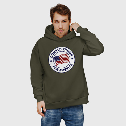 Мужское худи Oversize хлопок Trump for America, цвет хаки - фото 3