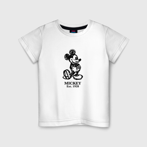 Детская футболка из хлопка с принтом Mickey classic: origin 1928, вид спереди №1