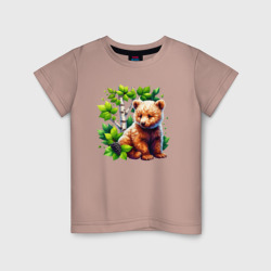 Коричневый медвежонок в ежевике – Детская футболка хлопок с принтом купить со скидкой в -20%