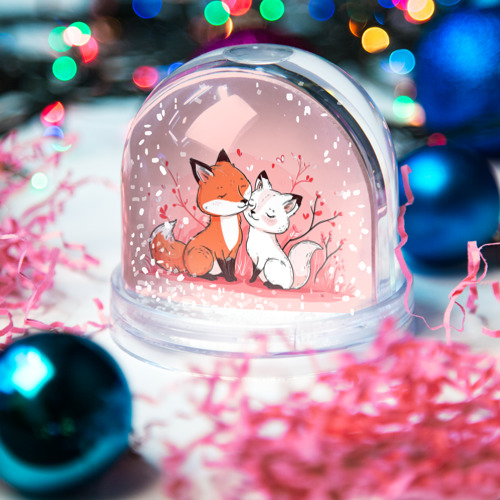Игрушка Снежный шар Влюбленные милые лисички - фото 3