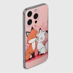 Чехол для iPhone 15 Pro Max силиконовый с защитой камеры Влюбленные милые лисички - фото 2