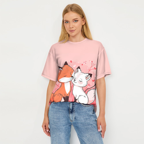Женская футболка oversize 3D Влюбленные милые лисички, цвет 3D печать - фото 5