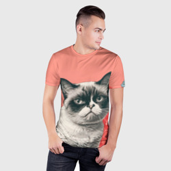Мужская футболка 3D Slim Недовольный кот в день Святого Валентина  - фото 2