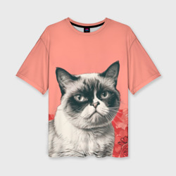 Женская футболка oversize 3D Недовольный кот в день Святого Валентина 