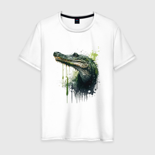 Мужская футболка из хлопка с принтом Crocodile splash, вид спереди №1