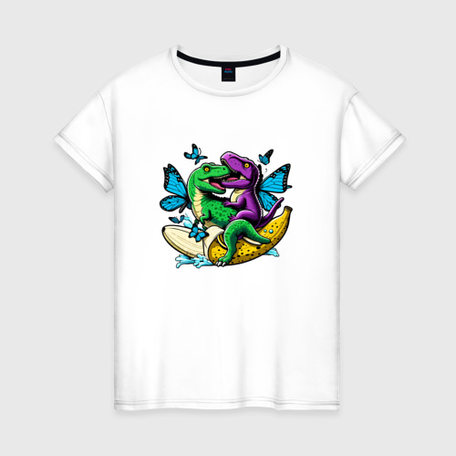 Женская футболка из хлопка с принтом Влюбленные бабочкозары насекомозавры, вид спереди №1