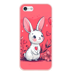Чехол для iPhone 5/5S матовый Зайчик с цветочками и сердечками