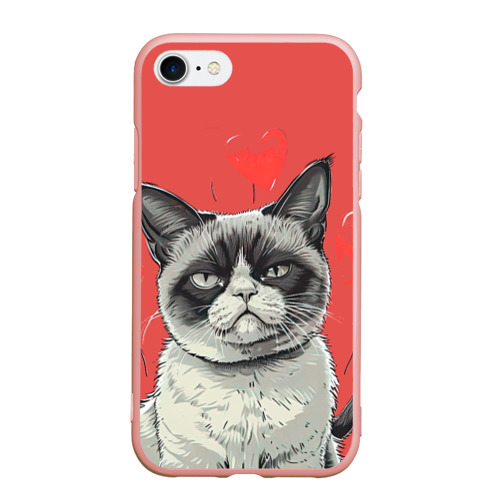 Чехол для iPhone 7/8 матовый с принтом Недовольный кот на день святого Валентина, вид спереди #2