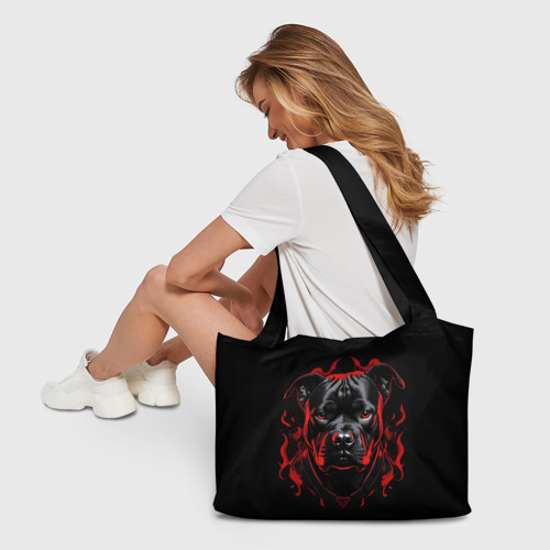 Пляжная сумка 3D Питбуль с красным пламенем  - фото 6