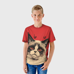 Детская футболка 3D Недовольный кот антивалентин - фото 2