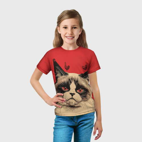 Детская футболка 3D Недовольный кот антивалентин, цвет 3D печать - фото 5