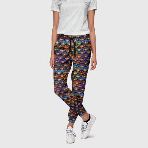 Женские брюки 3D с принтом Разноцветный паттерн с золотыми значками, фото на моделе #1