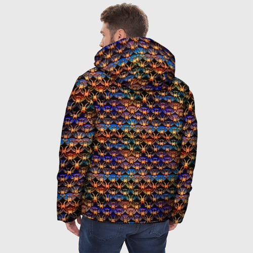 Мужская зимняя куртка 3D с принтом Разноцветный паттерн с золотыми значками, вид сзади #2