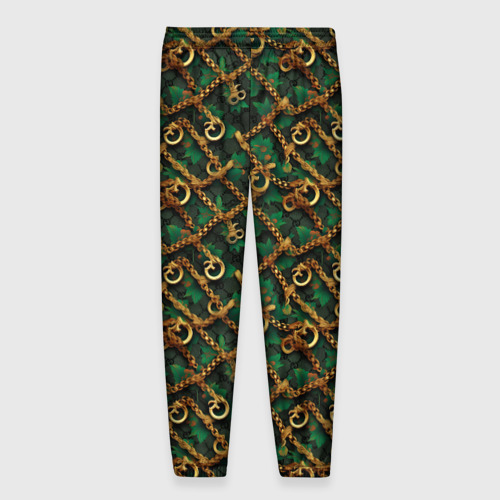 Мужские брюки 3D Золотая цепочка на зеленой ткани, цвет 3D печать - фото 2