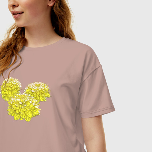 Женская футболка хлопок Oversize с принтом Хризантемы, фото на моделе #1