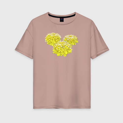 Женская футболка хлопок Oversize с принтом Хризантемы, вид спереди #2