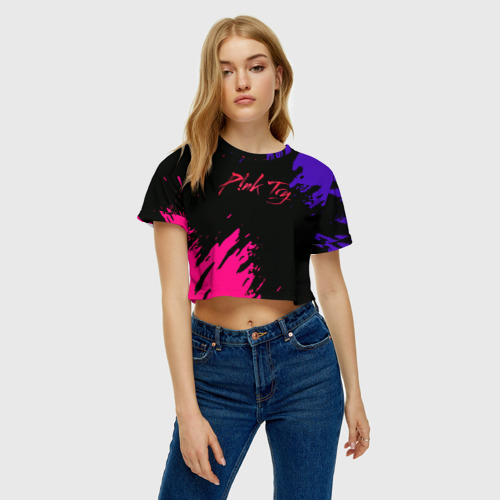 Женская футболка Crop-top 3D Pink абстрактные краски, цвет 3D печать - фото 3