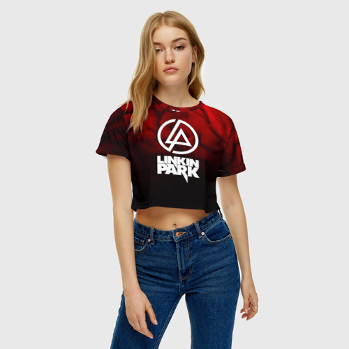 Женская футболка Crop-top 3D Linkin park strom честер, цвет 3D печать - фото 3