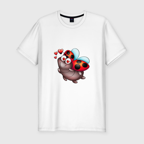Мужская приталенная футболка из хлопка с принтом Влюбленная божья коровка, вид спереди №1