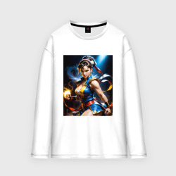 Женский лонгслив oversize хлопок Chun-Li с огнем