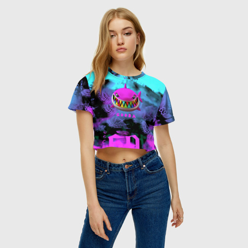 Женская футболка Crop-top 3D 6ix9ine neon, цвет 3D печать - фото 4