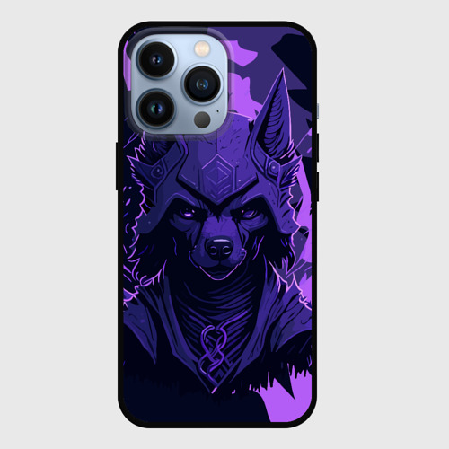 Чехол для iPhone 13 Pro с принтом Фиолетовый волк в доспехах, вид спереди #2