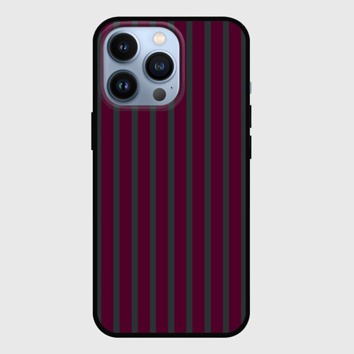 Чехол для iPhone 13 Pro с принтом Темно бордовый в широкую полоску, вид спереди #2
