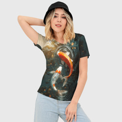 Женская футболка 3D Slim Карпы в пруду  - фото 2