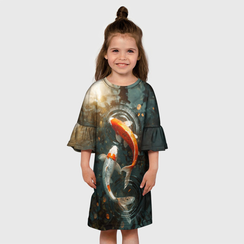 Детское платье 3D с принтом Карпы в пруду, вид сбоку #3