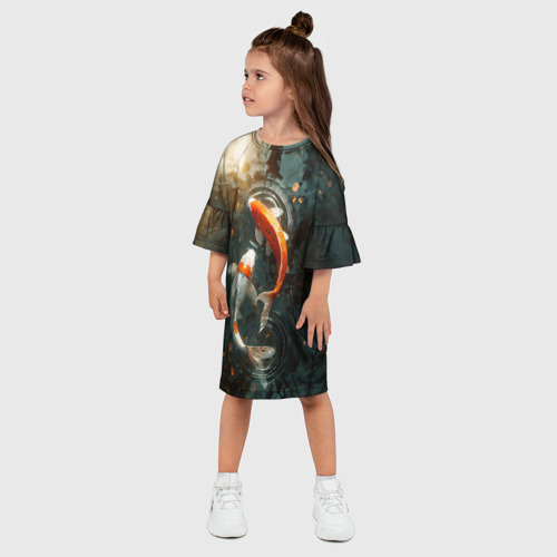 Детское платье 3D с принтом Карпы в пруду, фото на моделе #1