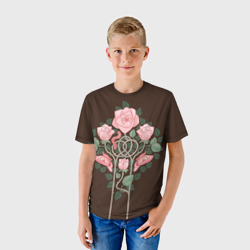 Детская футболка 3D Розовые розы и бабочки в стиле Морриса - фото 2