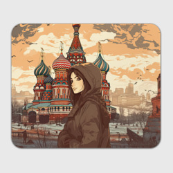Русская девушка на фоне  Москвы – Прямоугольный коврик для мышки с принтом купить