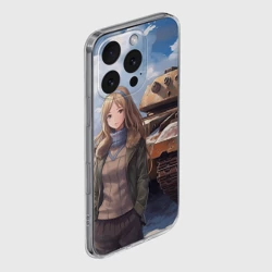 Чехол для iPhone 16 Pro Max силиконовый с защитой камеры Русская боевая девушка на фоне танка - фото 2