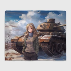 Плед 3D Русская боевая девушка на фоне танка