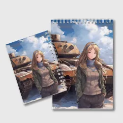 Блокнот Русская боевая девушка на фоне танка - фото 2