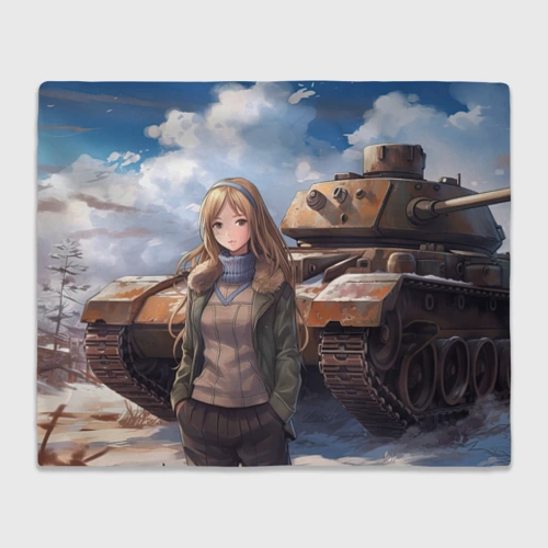 Плед 3D Русская боевая девушка на фоне танка