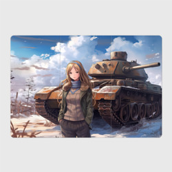 Магнитный плакат 3Х2 Русская боевая девушка на фоне танка