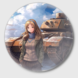Значок Русская боевая девушка на фоне танка