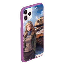 Чехол для iPhone 11 Pro Max матовый Русская боевая девушка на фоне танка - фото 2