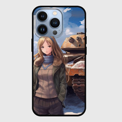 Чехол для iPhone 13 Pro Русская боевая девушка на фоне танка