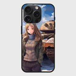 Чехол силиконовый для Apple iPhone 15 Pro матовый Русская боевая девушка на фоне танка