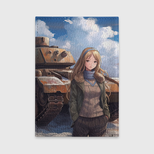 Обложка для автодокументов Русская боевая девушка на фоне танка, цвет зеленый - фото 2