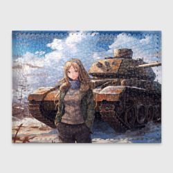 Обложка для студенческого билета Русская боевая девушка на фоне танка