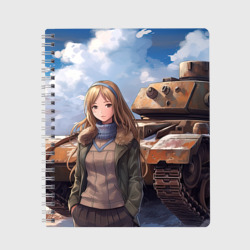 Тетрадь Русская боевая девушка на фоне танка