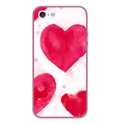 Чехол для iPhone 5/5S матовый Акварельные красные сердечки